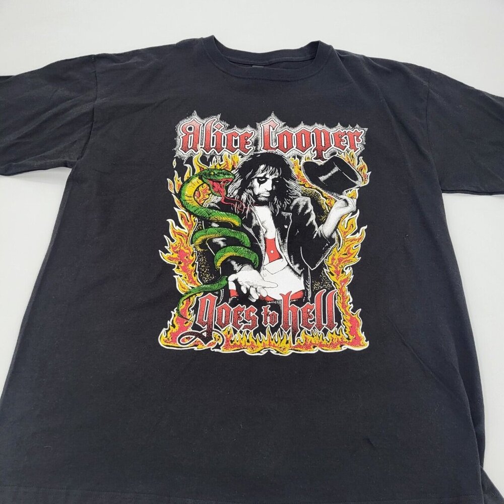 Alice Cooper Goes To Hell Shirt Mens XL Black M&O Knits Rock‎ Band Tour Tee Y2K